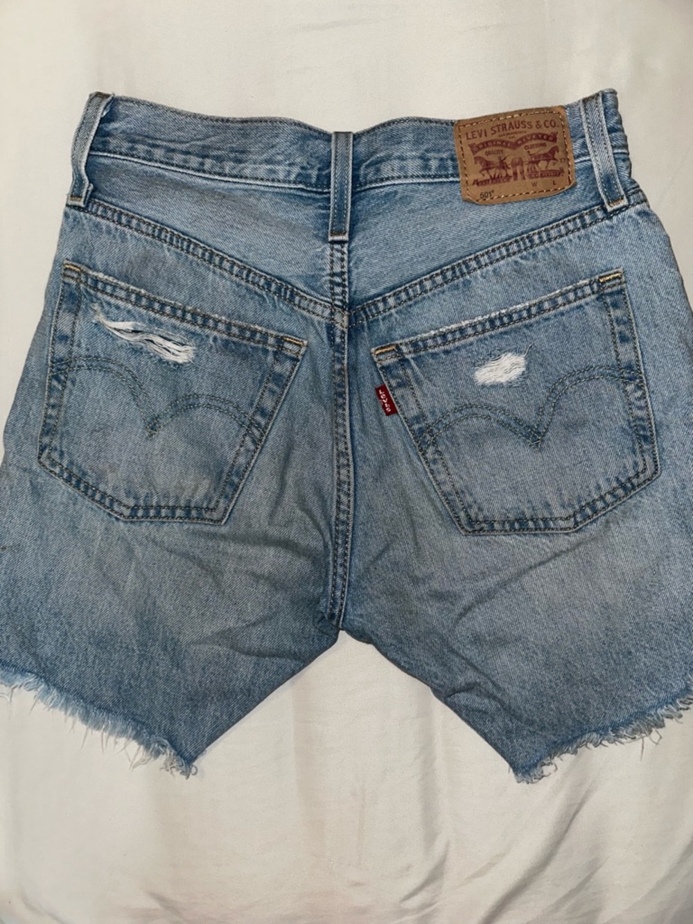 Levi’s Distressed Light Blue Denim Cutoff Shorts - Picture 2 of 3